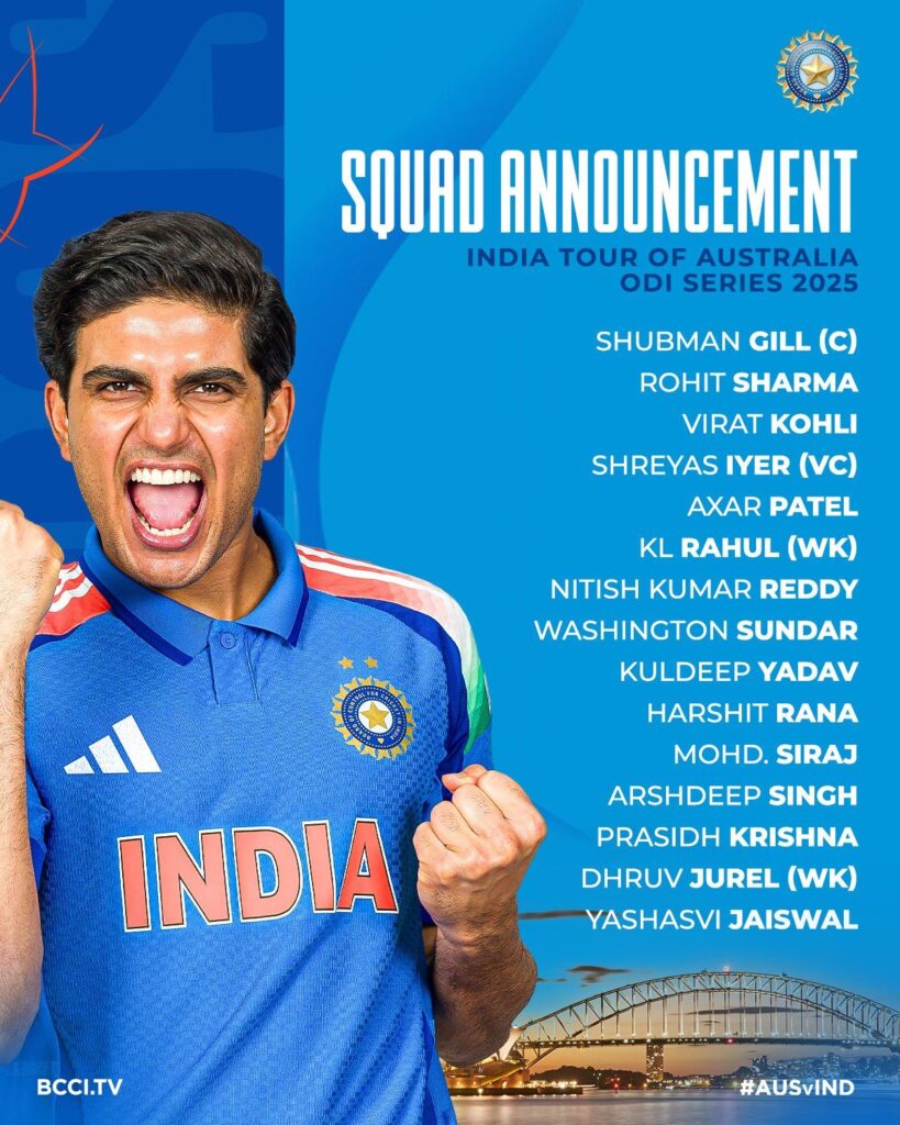 Indian ODI team squad against Australia 2025